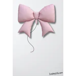 Retro Düz Pembe Renk Kurdele Fiyonk Figür Folyo Helyum Balon 98 cm Mat Pembe Renk Süsleme Balonu