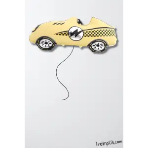 Retro Krem Renk Yarış Arabası Folyo Helyum Balon 110-49 Cm Retro Araba Konsept Parti Süsleme Balonu