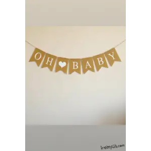 Oh Baby Yazılı Hasır Kumaş Banner Yazı Bebek Konsept Süsleme Yazı