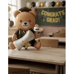 Mezuniyet Temalı Ayıcık Figür Helyum Balon 90 cm Mezuniyet Balon Süslemesi