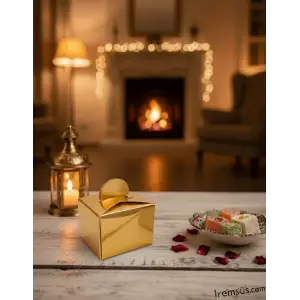 Metalize Parlak Gold Renk Dağıtmalık Lokumluk Karton Kare Kutu 25li Ramazan Bayramı Dağıtmalık Süs