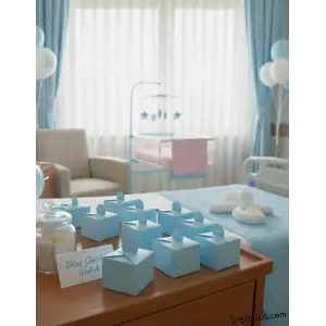 Mavi Renk Kare Dağıtmalık Lokumluk Karton Kutu 25li Lokum Dağıtmalık kutu