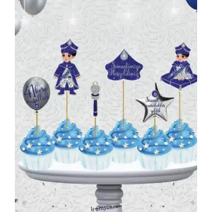 Sünnet Konsept Pasta Cupcake Büyük Boy Süsleme Kürdanı 6 Adet Sünnet Tema Parti Süsü