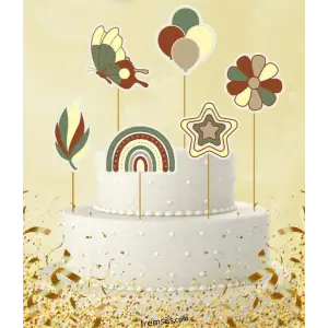 Retro Konsept Pasta Cupcake Büyük Boy Süsleme Kürdanı 6 Adet Retro Tema Parti Süsü