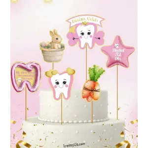 Diş Buğdayı Konsept Pembe Renk Pasta Cupcake Büyük Boy Süsleme Kürdanı 6 Adet