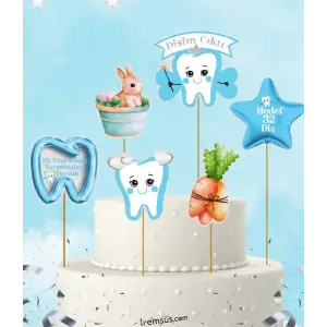 Diş Buğdayı Konsept Mavi Renk Pasta Cupcake Büyük Boy Süsleme Kürdanı 6 Adet