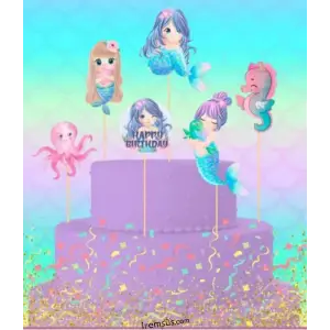 Deniz Kızı Konsept Pasta Cupcake Büyük Boy Süsleme Kürdanı 6 Adet Deniz Kızı Tema Parti Süsü