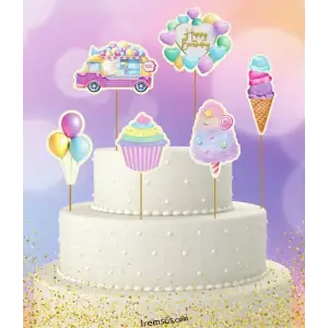 Dondurma Konsept Pasta Cupcake Büyük Boy Süsleme Kürdanı 6 Adet Dondurma Tema Parti Süsü
