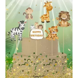 Safari Konsept Pasta Cupcake Büyük Boy Süsleme Kürdanı 6 Adet Safari Tema Parti Süsü