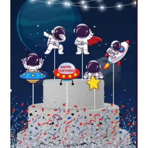 Uzay Konsept Pasta Cupcake Büyük Boy Süsleme Kürdanı 6 Adet Uzay Tema Parti Süsü