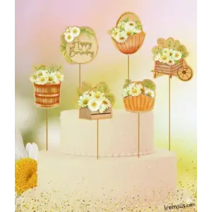 Papatya Konsept Pasta Cupcake Büyük Boy Süsleme Kürdanı 6 Adet Papatya Tema Parti Süsü