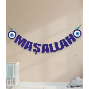 Maşallah Yazılı Özel Kesim Sünnet Süsleme Yazısı Nazar Boncuklu 180 Cm Sünnet Düğünü Ve Oda Süsleme
