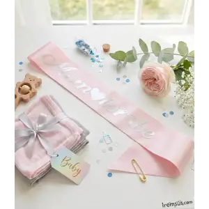 Mom To Be Gümüş Yaldızlı Pembe Kuşak 150 cm Kız Bebek Yeni Doğum ve Cinsiyet Partisi Süslemesi