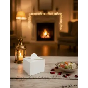 Beyaz Renk Düz Lokumluk Karton Kutu Dağıtmalık 25li