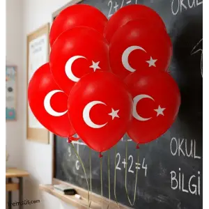 Türk Bayraklı Kırmızı Renk Lateks Balon 10 adet 12 29 Ekim Bayraklı Balon Süslemesi