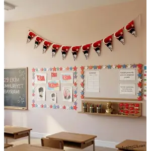 23 Nisan Atatürk Baskılı Üçgen Süsleme Flama 150 Cm Cumhuriyet Bayramı Süsleme Bayrak Flama