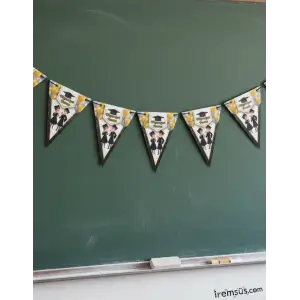 Mezuniyet Partisi Yazılı Flama Siyah Gold Renk Süsleme 200 cm Mezuniyet Partisi Süsleme