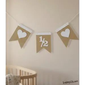 Hasır Konsept Kalpli Yarım Yaş Partisi 1/2 Hasır Kumaş Banner Süsleme Yarış Yaş Süslemesi