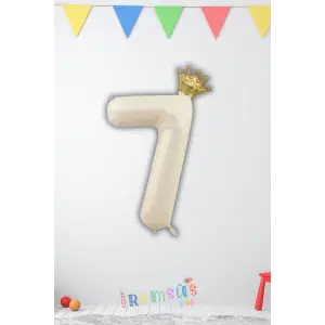 7 Yaş Doğum Günü Kral Taçlı Krem Renk Rakam Folyo Balon 7 Yaş Doğum Günü Folyo Balon Seti