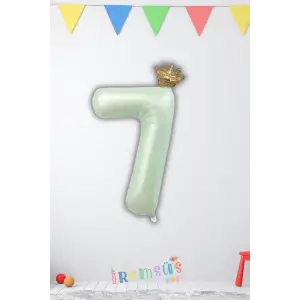 7 Yaş Doğum Günü Kral Taçlı Su Yeşili Renk Rakam Folyo Balon Yaş Doğum Günü Folyo Balon Seti