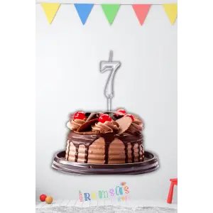 7 Yaş Doğum Günü Partisi Rakam Şeklinde Pasta Mumu Gümüş Renk 7 Yaş Doğum Günü