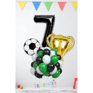 7 Yaş Doğum Günü Partisi Şampiyon Konsept Folyo Helyum Balon Süsleme Seti Futbol Konsept Balonları