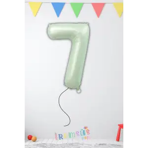 7 Yaş Doğum Günü Su Yeşili Renk Folyo Helyum Balon 32 Rakam Folyo Balon Su Yeşili Retro Renk