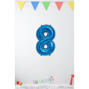 8 Rakam Mavi Renk Folyo Balon 40 Cm