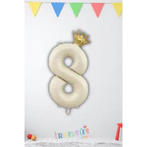 8 Yaş Doğum Günü Kral Taçlı Krem Renk Rakam Folyo Balon 8 Yaş Doğum Günü Folyo Balon Seti