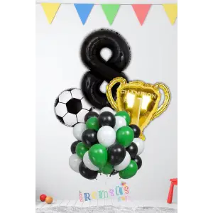 8 Yaş Doğum Günü Partisi Şampiyon Konsept Folyo Helyum Balon Süsleme Seti Futbol Konsept Balonları