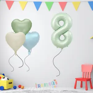 8 Yaş Doğum Günü Su Yeşili Konsept Kalp Balonlu Süsleme Seti