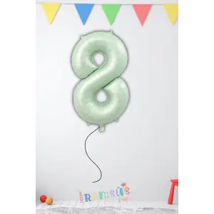 8 Yaş Doğum Günü Su Yeşili Renk Folyo Helyum Balon 32 Rakam Folyo Balon Su Yeşili Retro Renk