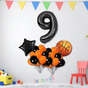 9 Yaş Doğum Günü Partisi Basketbol Tema Balon Süsleme Seti