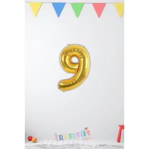 9 Yaş Doğum Günü Partisi Gold Renk Folyo Balon 16 36 Cm 9 Rakam Folyo Rakam Balon Altın Konsept