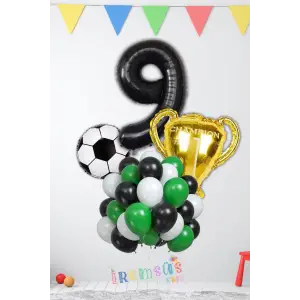 9 Yaş Doğum Günü Partisi Şampiyon Konsept Folyo Helyum Balon Süsleme Seti Futbol Konsept Balonları