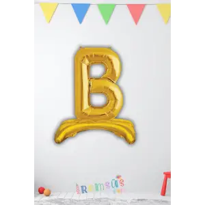 B Harfi Doğum Günü Gold Renk Folyo Ayaklı Balon 32 70 Cm B Harf Folyo Balon Gold Konsept