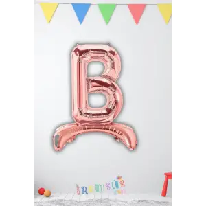 B Harfi Doğum Günü Rose Renk Folyo Ayaklı Balon 32 70 Cm B Harf Folyo Balon Rose Konsept