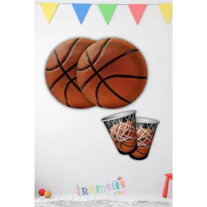 Basket Konsept Doğum Günü Partisi Karton Tabak Bardak Seti 8 Li Basetbol Tema Süsleme Seti