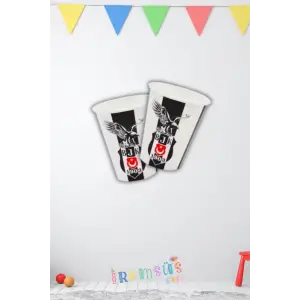 Beşiktaş Takımı Lisanslı Siyah Beyaz Karton Bardak 8 li