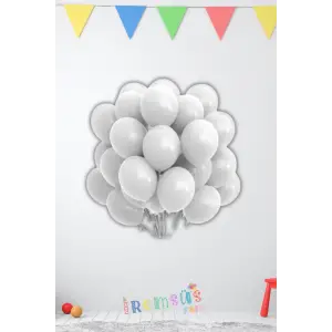 Beyaz Renkli Pastel Ton Lateks Balon 10 Adet Beyaz Konsept Doğum Günü Süsleme Balonu