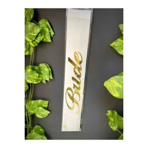 Bride Yazılı Gold Yaldızlı Beyaz Kuşak 150 Cm Bekarlığa Veda Partisi Gelin Kuşağı Süsleme