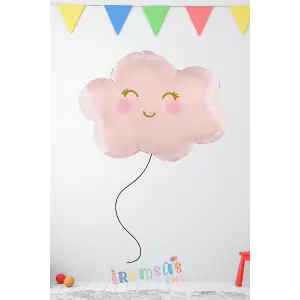 Bulut Şekilli Folyo Balon Pembe Renk 75*55 cm Kız Bebek Yeni Doğum Balon Süslemesi