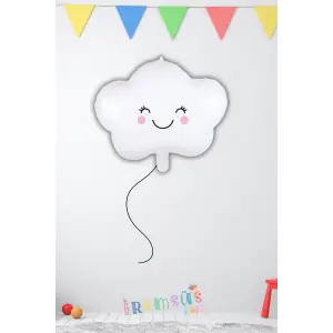 Bulut Şeklinde Beyaz Renk Gülen Yüz Folyo Helyum Balon Yeni Doğum Süslemesi