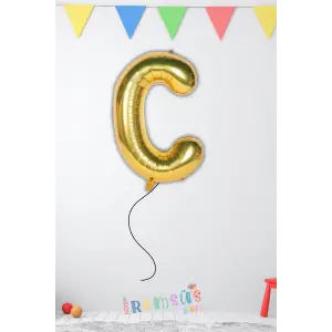 C-Ç Harfi Doğum Günü Gold Renk Folyo Helyum Balon 34 76 Cm C-Ç Harf Folyo Balon Gold Konsept
