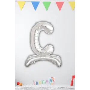 C-Ç Harfi Doğum Günü Gümüş Renk Folyo Ayaklı Balon 32 70 Cm C-Ç Harf Folyo Balon Gümüş Konsept