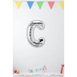 C-Ç Harfi Doğum Günü Gümüş Renk Folyo Balon 16 36 Cm C-Ç Harf Folyo Balon Silver Konsept