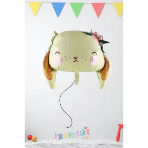 Çiçekli Tavşan Figür Folyo Helyum Balon 65 cm Tavşan Konsept Hayvan Figür Balon Süsleme