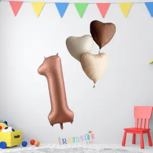 Çikolata Renk Konsept 1 Yaş Kalp Balonlu Set Retro Renkli 1 Yaş Doğum Günü Folyo Balon Seti