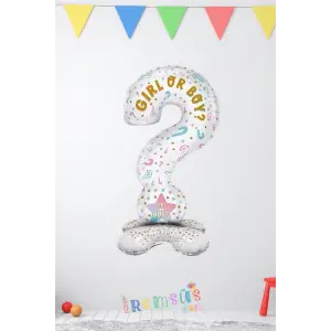 Cinsiyet Partisi Konsept Soru İşareti Ayaklı Süsleme Balonu 110 Cm Gırl or Boy Süsleme Folyo Balon