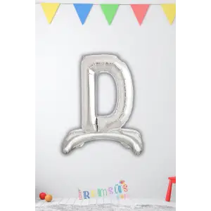 D Harfi Doğum Günü Gümüş Renk Folyo Ayaklı Balon 32 70 Cm D Harf Folyo Balon Gümüş Konsept